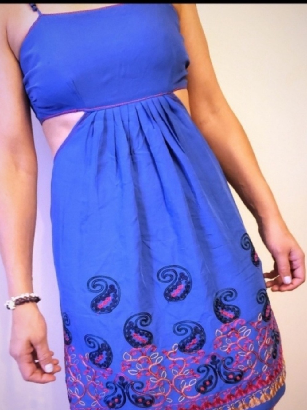 Chelsea & Violet blue embroidered tie back dress new! Y2k nwot